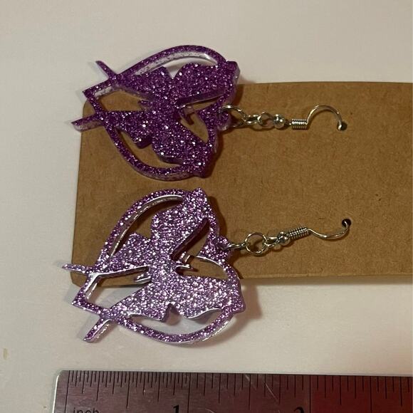 Handmade epoxy resin butterfly earrings - orchid purple glitter - Picture 3 of 3